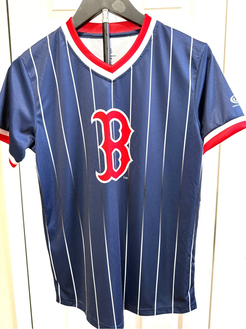 Genuine Merchandise Navy Blue Red Pinstripe Team Jersey